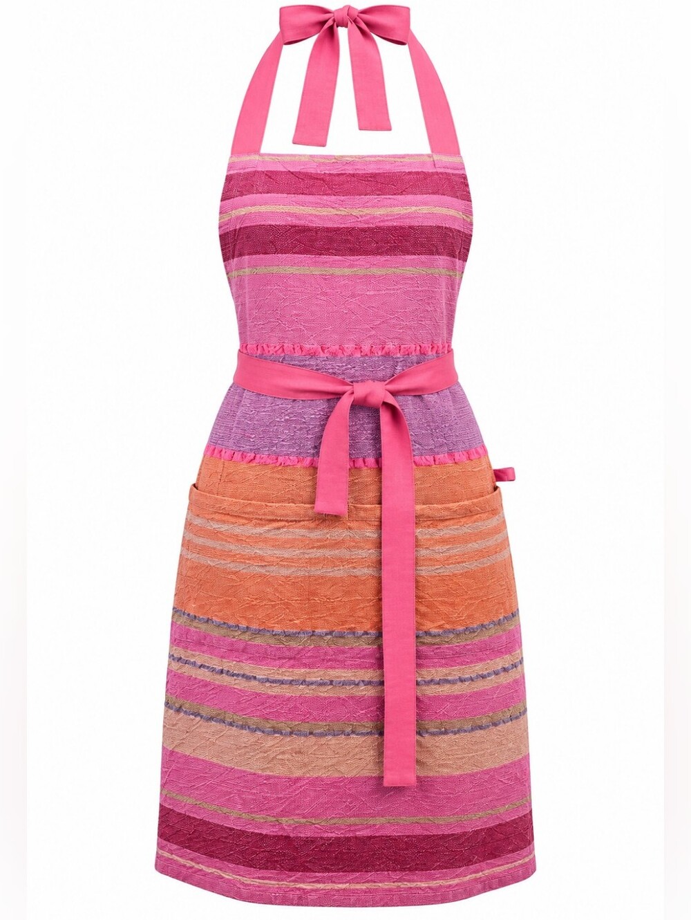 Anthropologie Pink Orange Striped Cotton Cooking Baking Apron Textured Boho OS